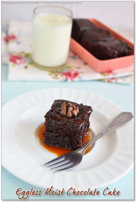 eggless chocolate cake in a white plate