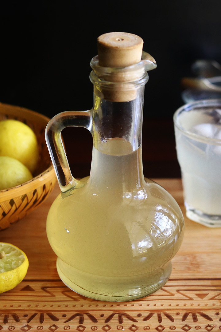 lemon squash stored in a glass bottle