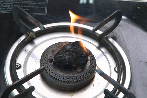 charcoal directly on flame