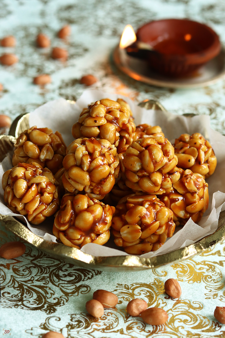 kadalai mittai served in a gold color bowl