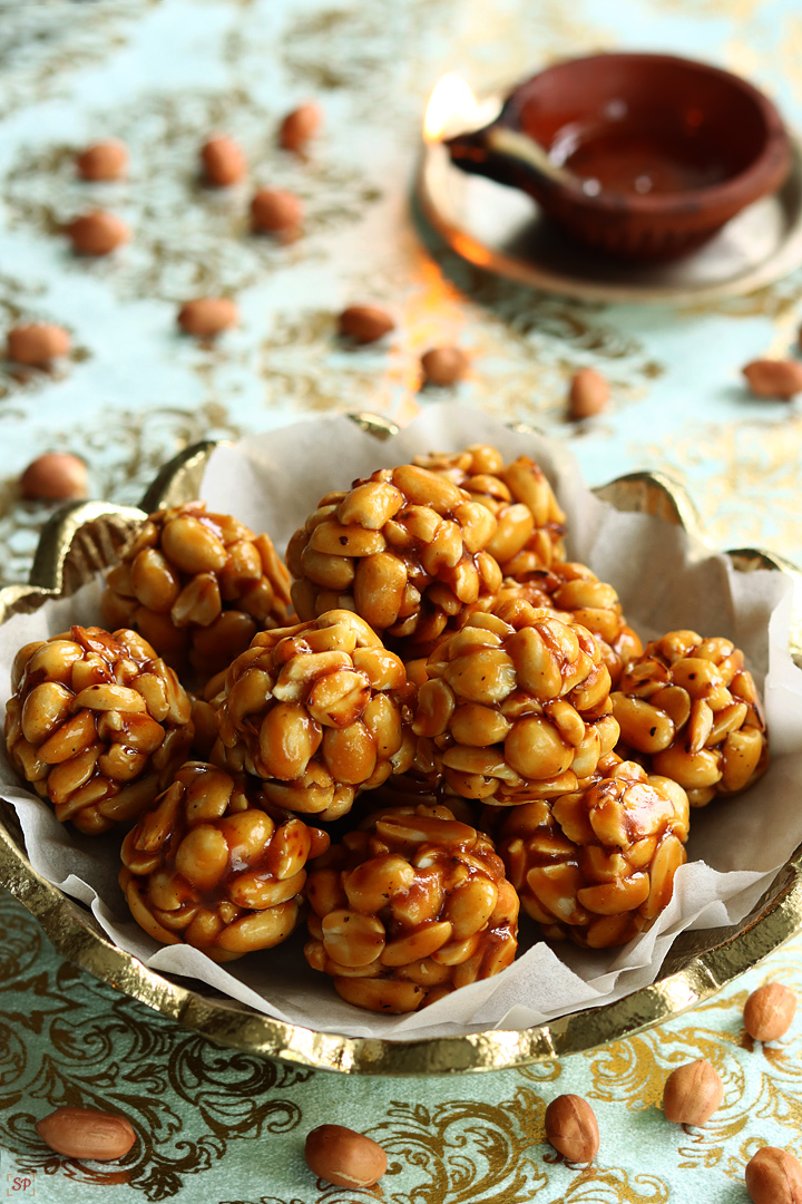 kadalai mittai served in a gold color bowl