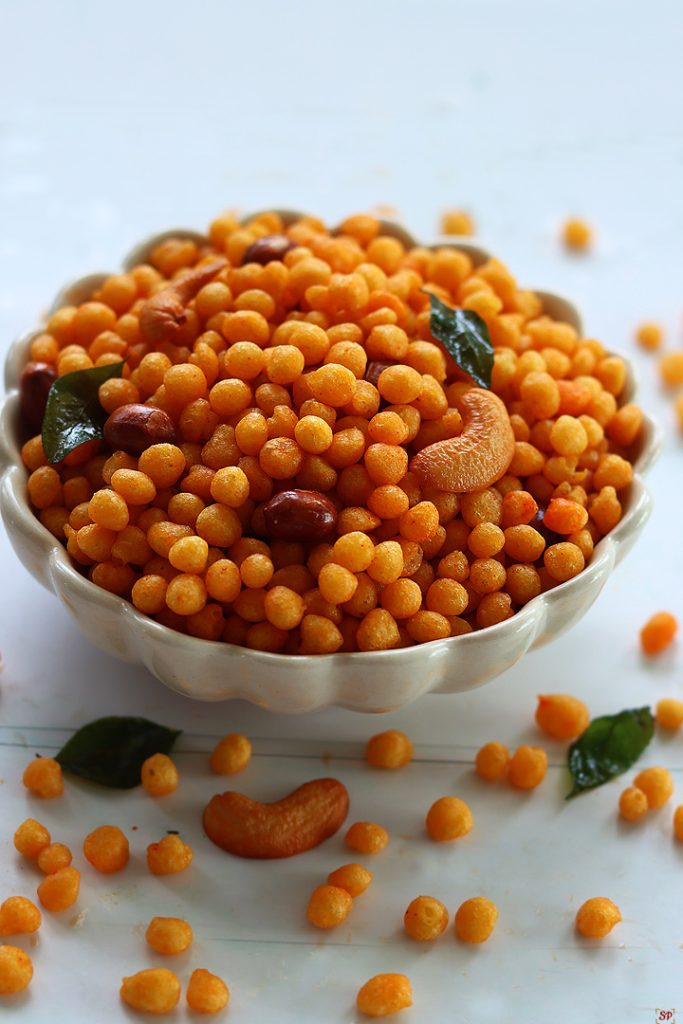 kara boondi in a white bowl