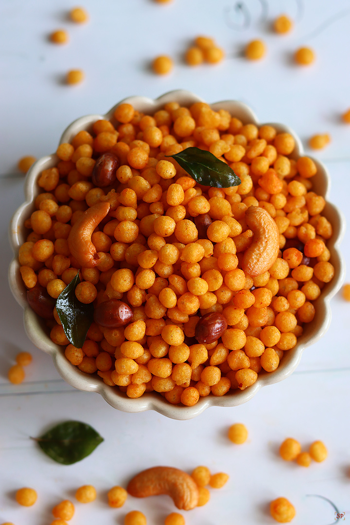 kara boondi in a white bowl