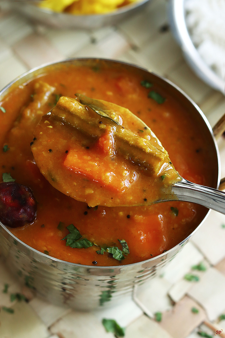 sambar in a ladle