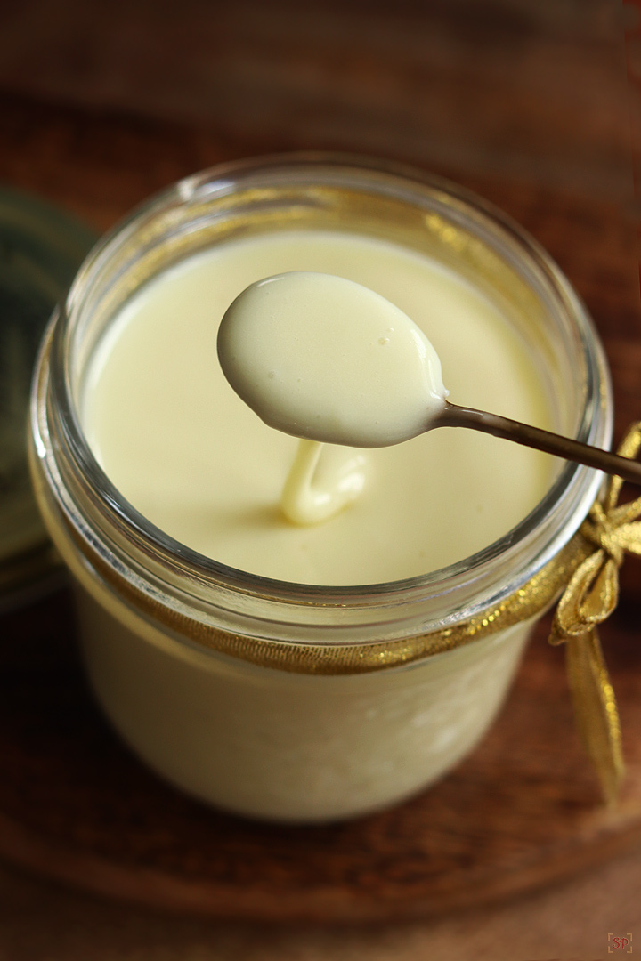 homemade condensed milk in a glass jar