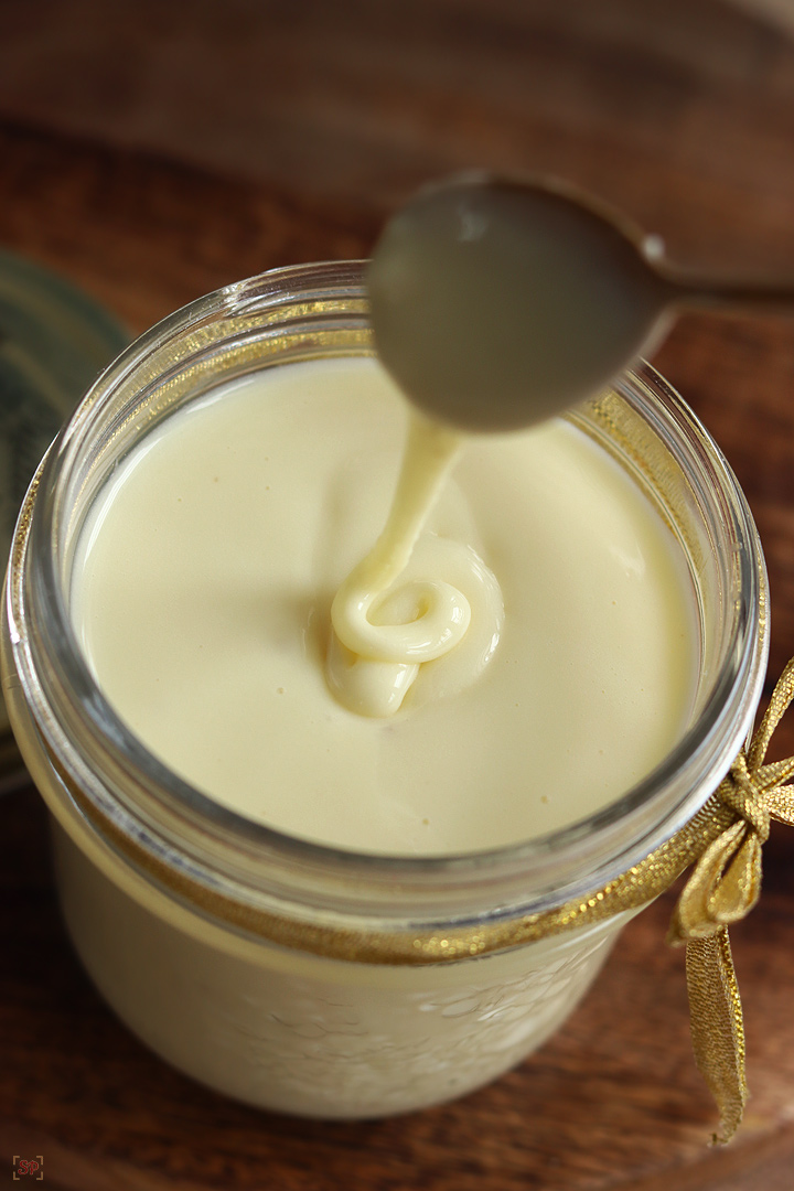 homemade condensed milk in a glass jar