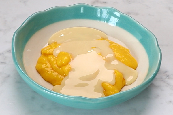 add mango puree, condensed milk