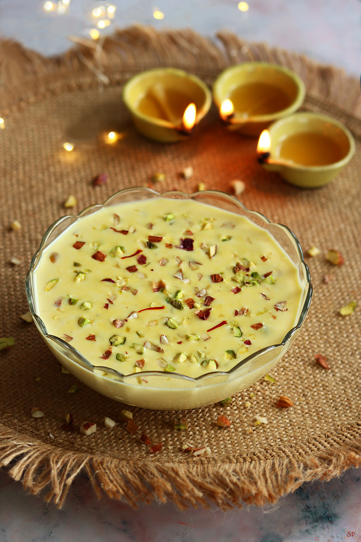 basundi served in a glass bowl