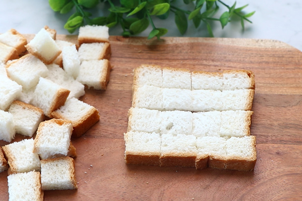 bread cut into small squares