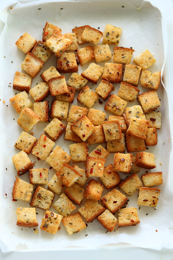 homemade croutons toasted in oven