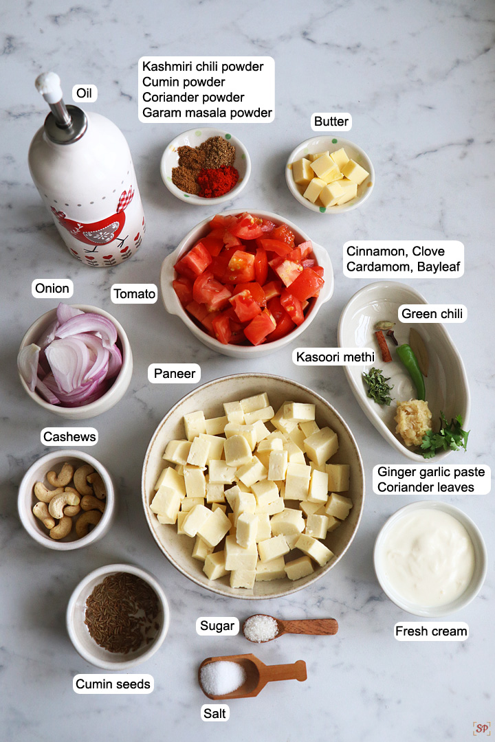 ingredients needed to make paneer butter masala