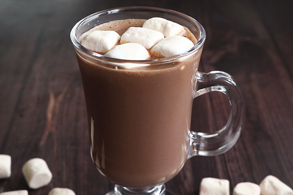 hot cocoa topped with marshmallows