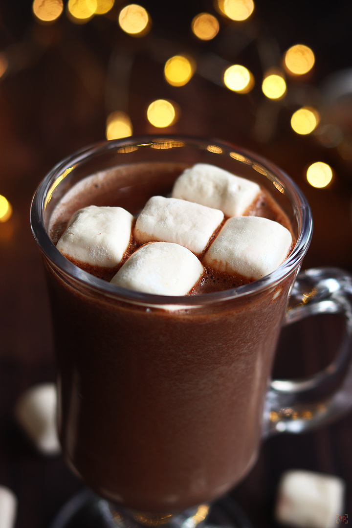 hot cocoa served in a glass mug