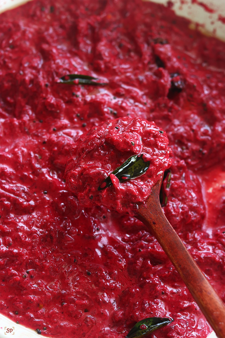 beetroot pachadi  in a ladle