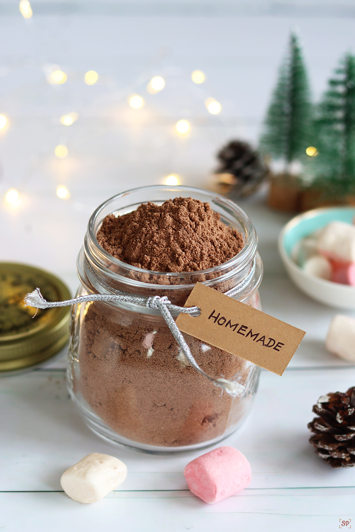 hot chocolate mix in a glass jar