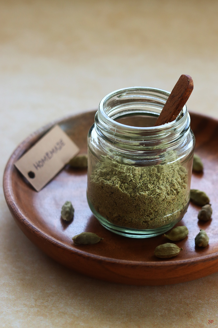 cardamom powder in a glass bottle