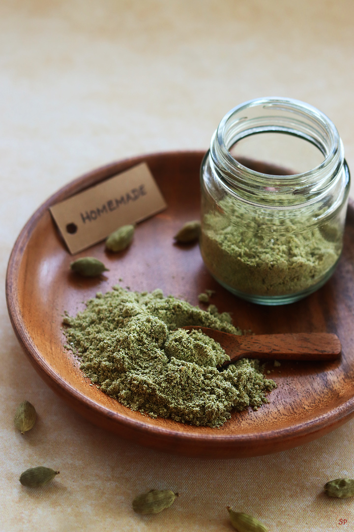 cardamom powder in a glass bottle