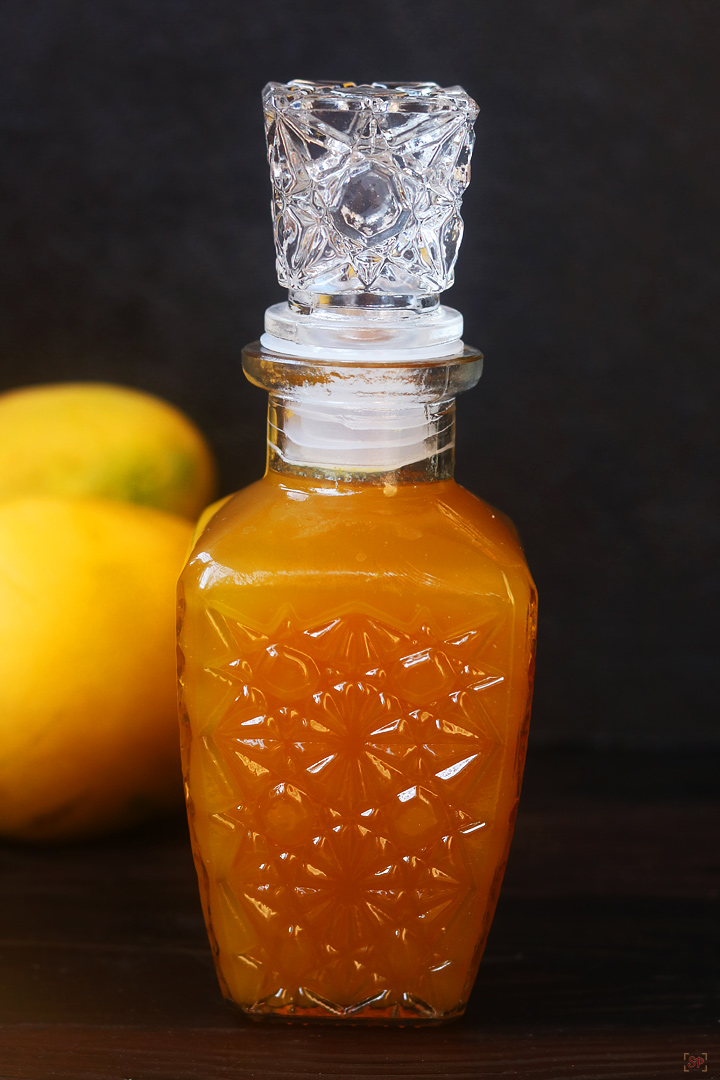 mango squash stored in a glass jar