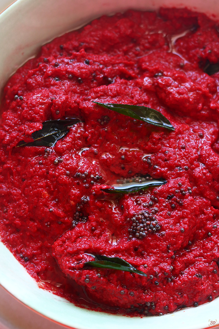 beetroot chutney served in a bowl
