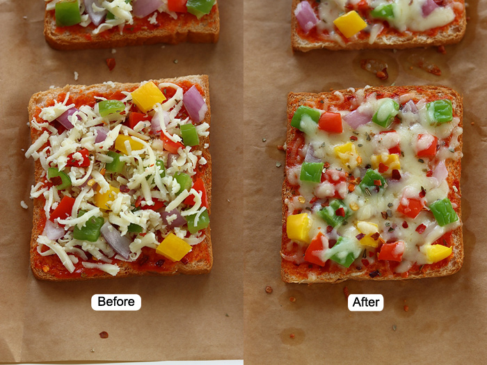 bread pizza before and after