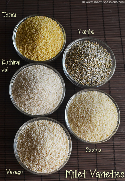 How To Cook Millets Millet Types Varagu Saamai Thinai Kuthiraivali Kambu Sharmis Passions