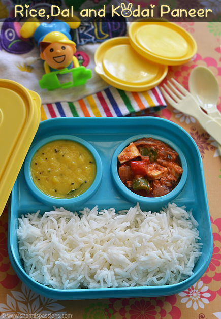 rice, dal and kadai paneer