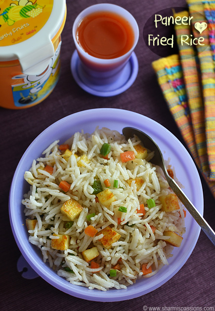 Kids Lunch box menu 28 - Paneer fried rice, sauce - Sharmis Passions