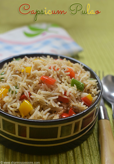 Capsicum Rice Recipe | Capsicum Pulao Recipe - Sharmis Passions