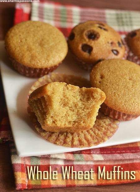 Eggless Whole Wheat Vanilla Muffins Recipe