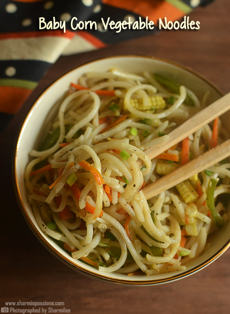 Baby Corn Vegetable Hakka Noodles