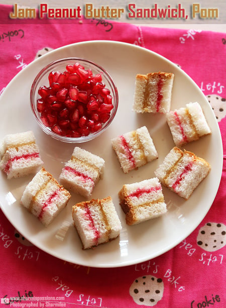 jam peanut butter sandwich and pomegranate