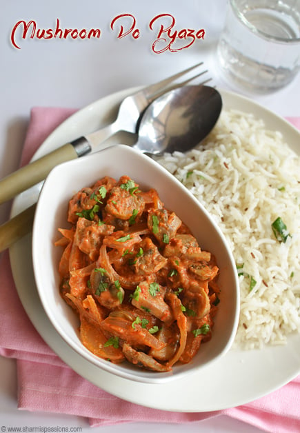 mushroom do pyaza with jeera rice