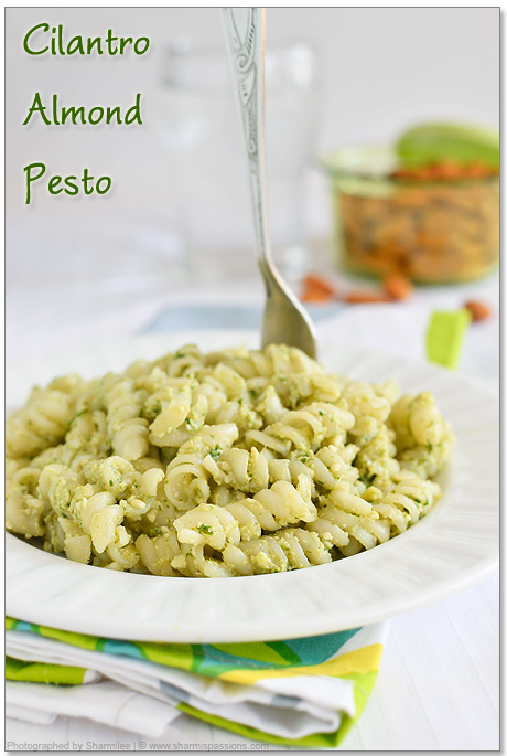 Pesto Sauce Recipe | Cilantro Almond Pesto Pasta - Sharmis Passions