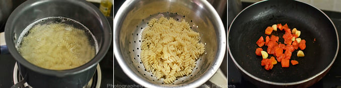 Fusilli Pasta in Roasted Red Tintinnabulate Pepper Sauce - Step1