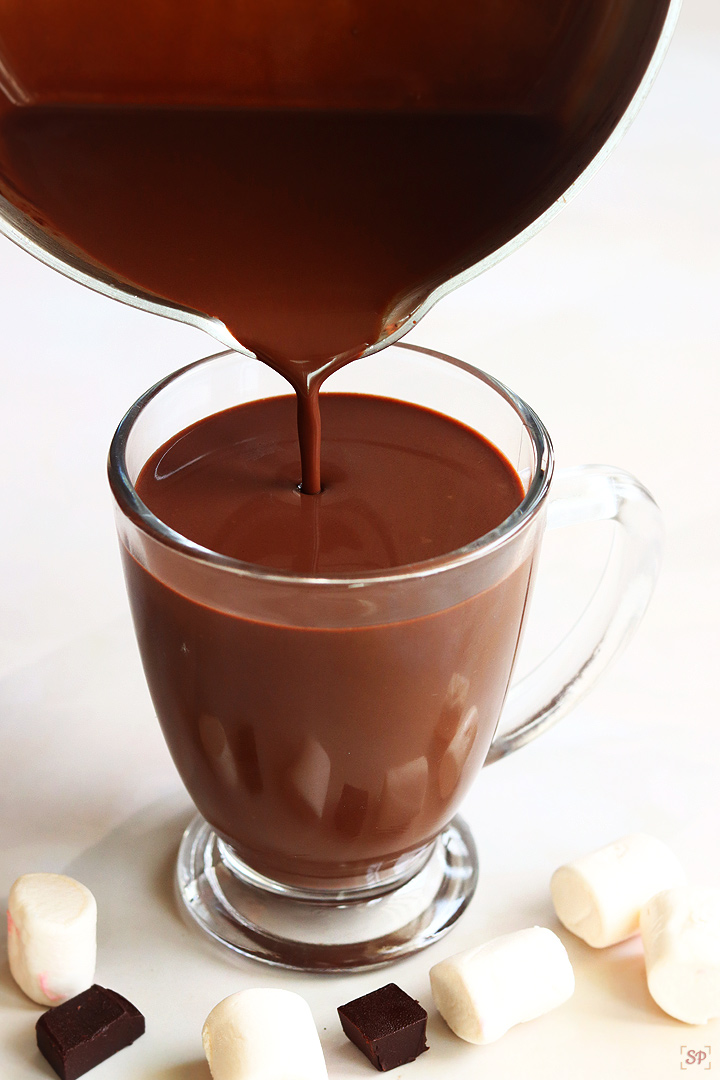 pouring thick and creamy hot chocolate