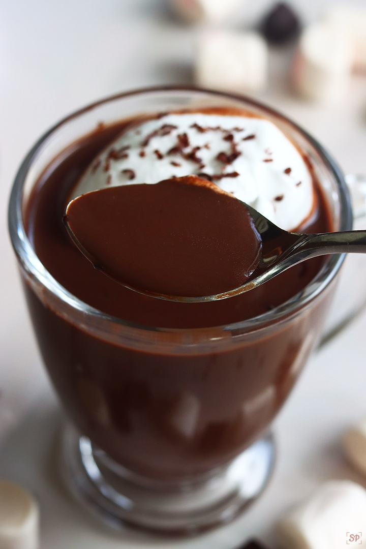 hot chocolate in a spoon
