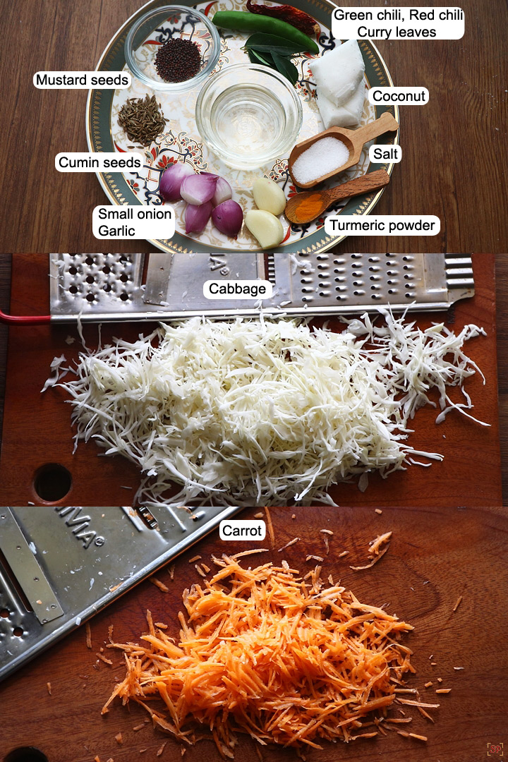 ingredients needed to make cabbage thoran