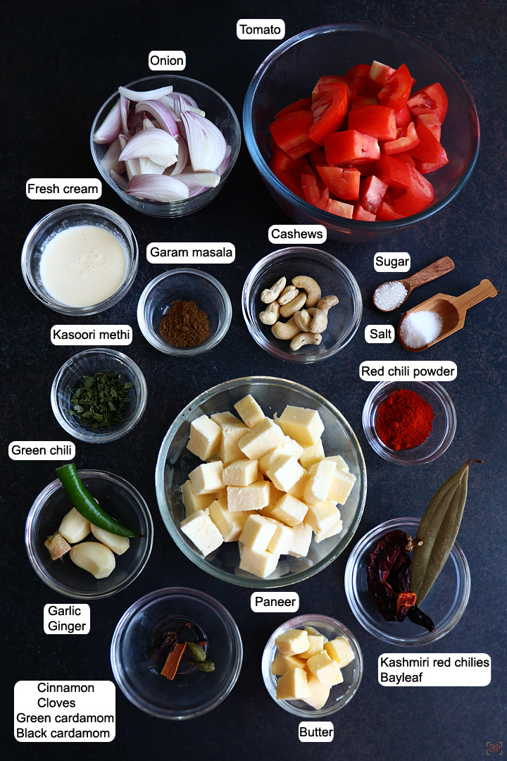 ingredients needed to make paneer makhani