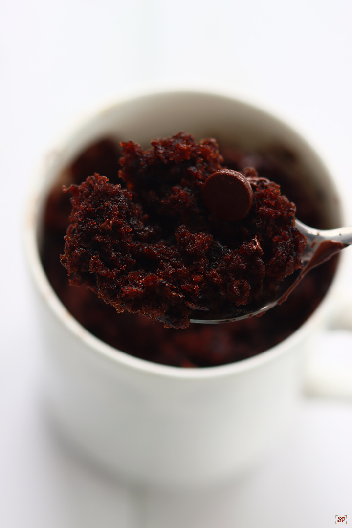 chocolate mug cake in a white mug