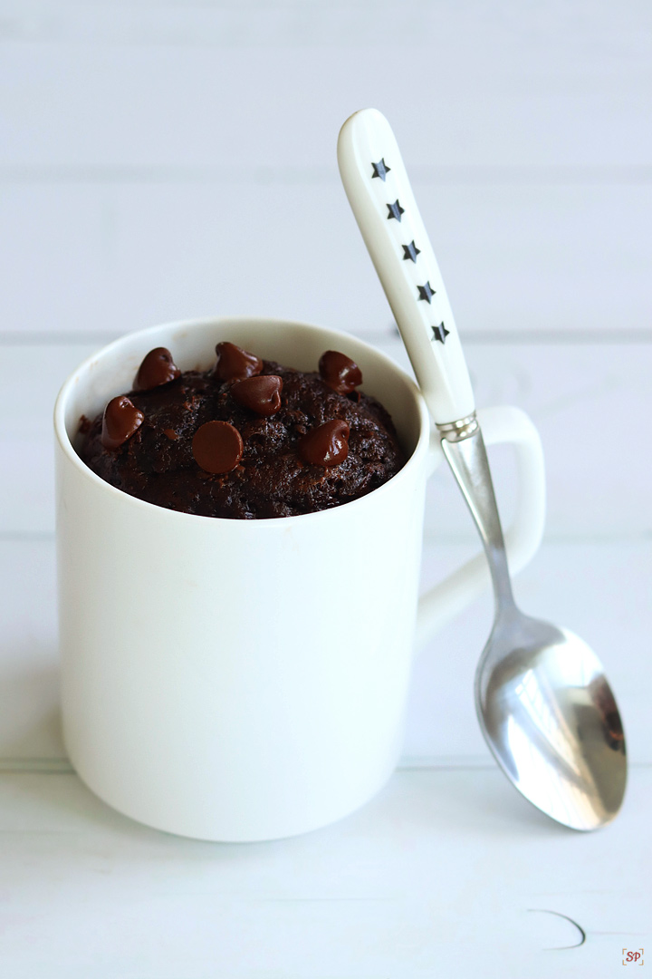 chocolate mug cake in a white mug