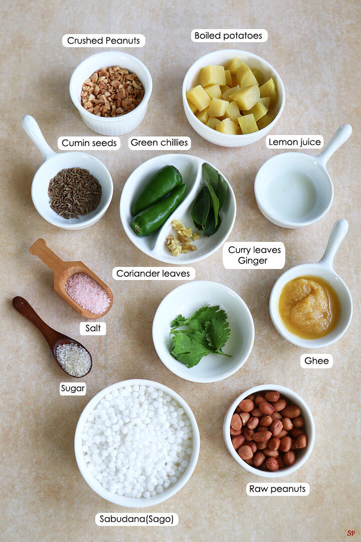 a display of ingredients to make sabudana khichdi