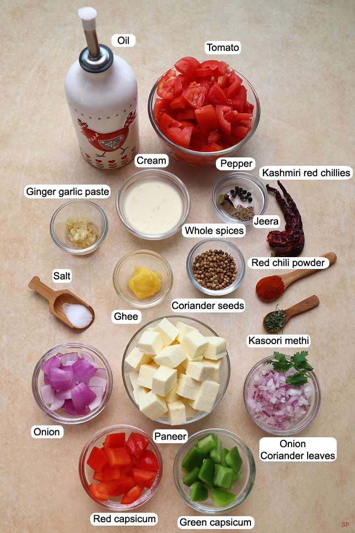 ingredients needed to make kadai paneer