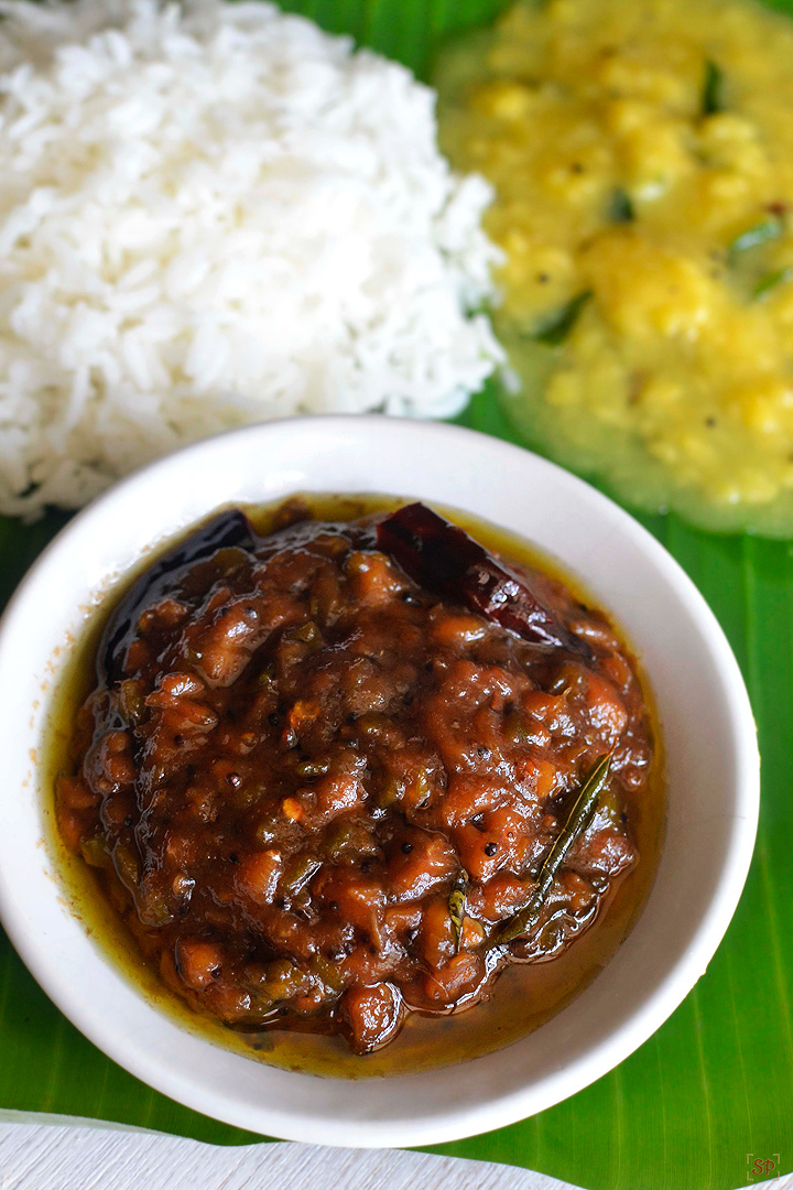 inji puli served with rice and dal