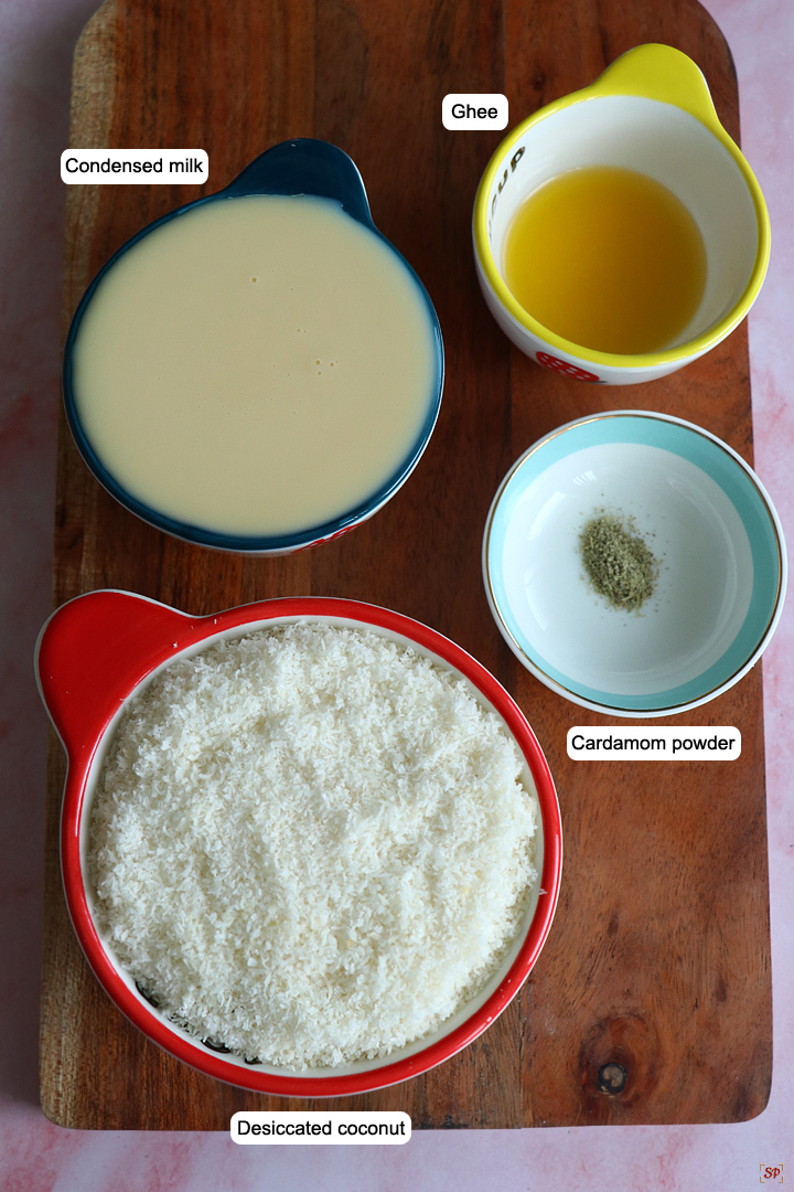 ingredients needed to make coconut ladoo