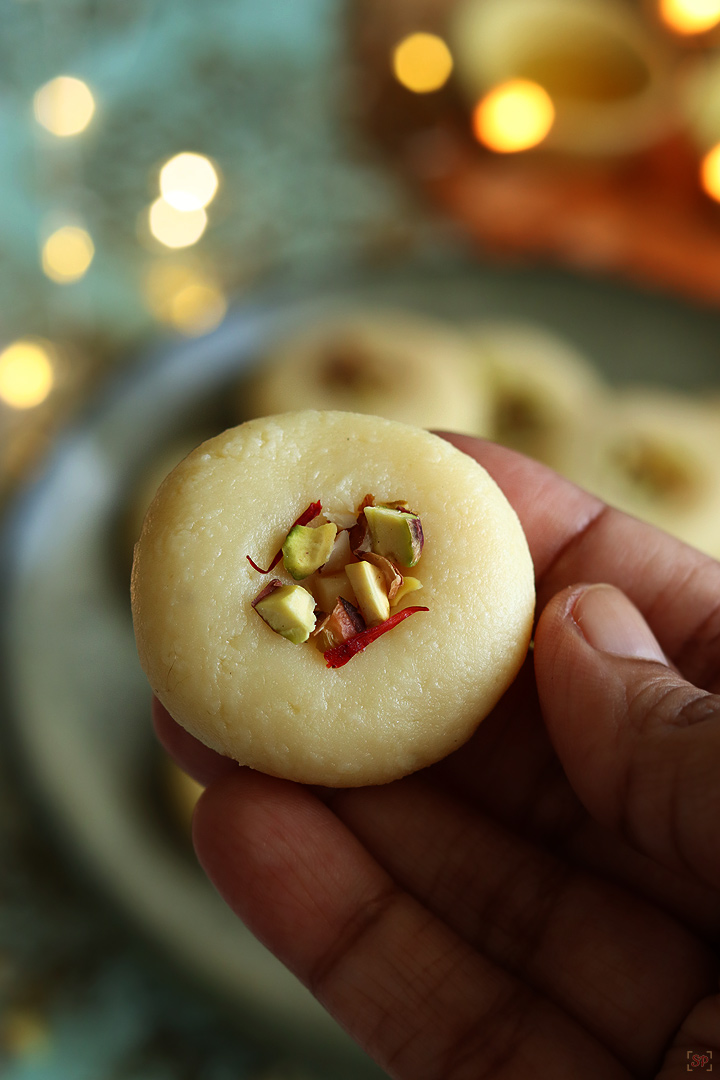 milk peda in a green color plate