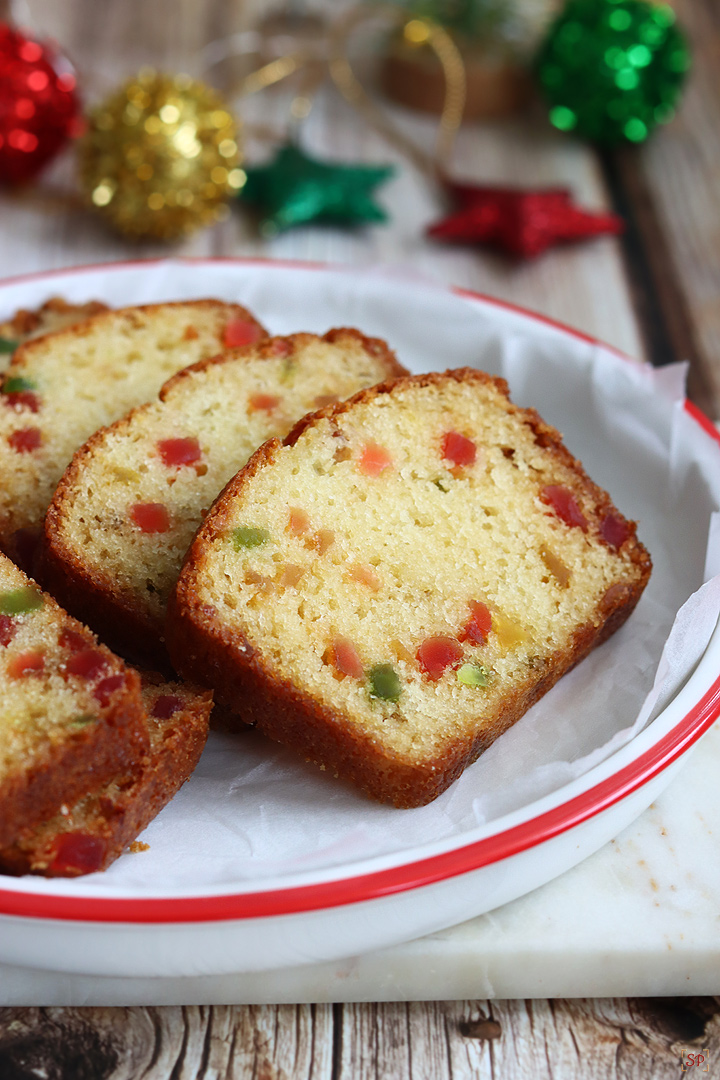 tutti frutti cake served in a plate