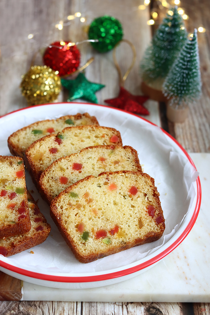 tutti frutti cake served in a plate