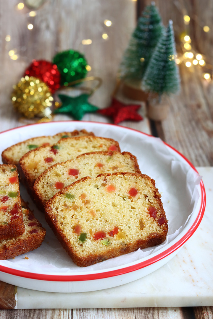 tutti frutti cake served in a plate