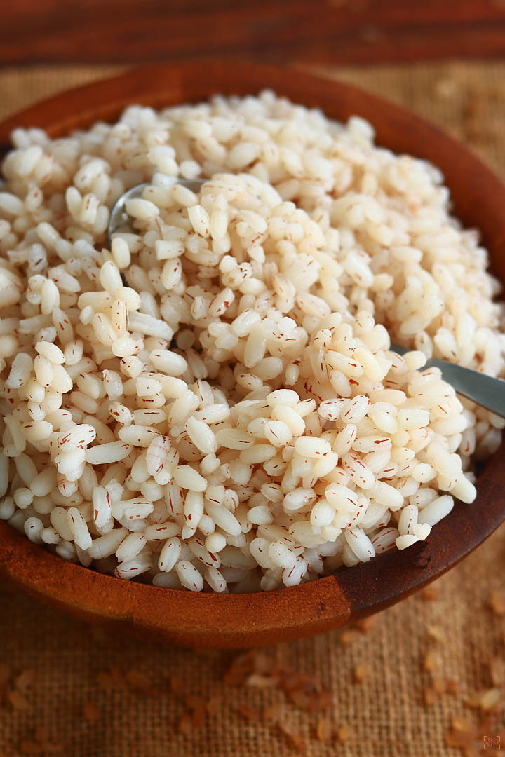 matta rice in a wooden bowl