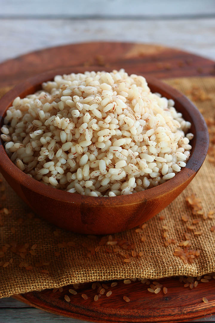 matta rice in a wooden bowl